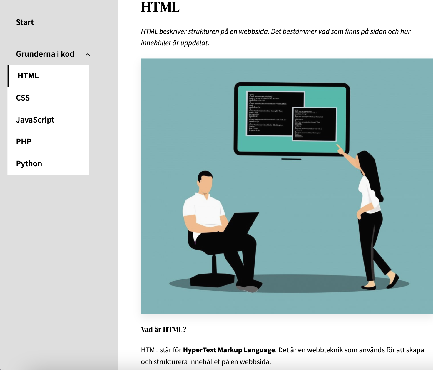 Example of the HTML page